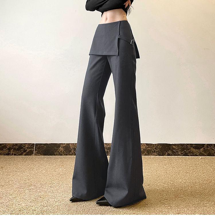 High Waist Plain Mock Two Piece Flared Suit Pants Product Image