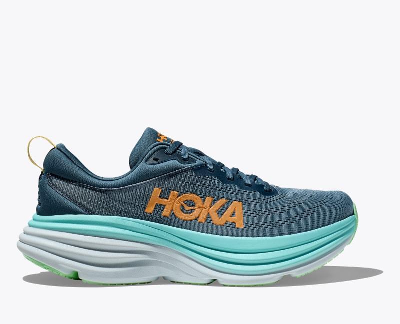 HOKA Mens Bondi 8 Shoes in Lettuce/Solar Flare, Size 10.5 Product Image