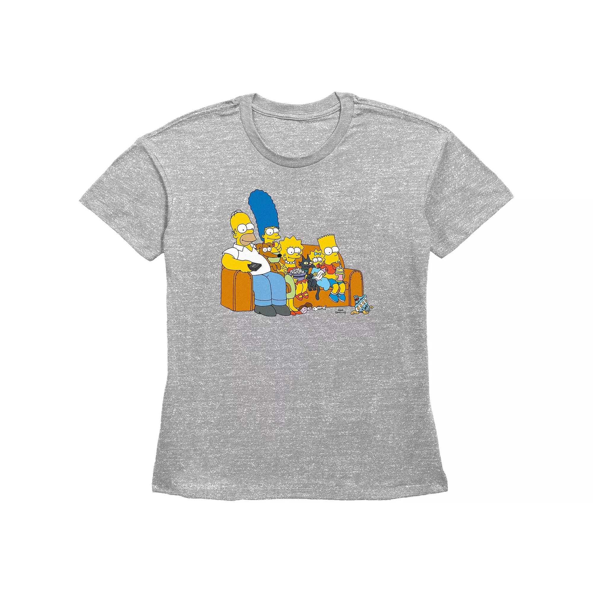 Women's The Simpsons Family Couch Basic Fit Graphic Tee, Girl's, Size: Large, Grey Gray Product Image