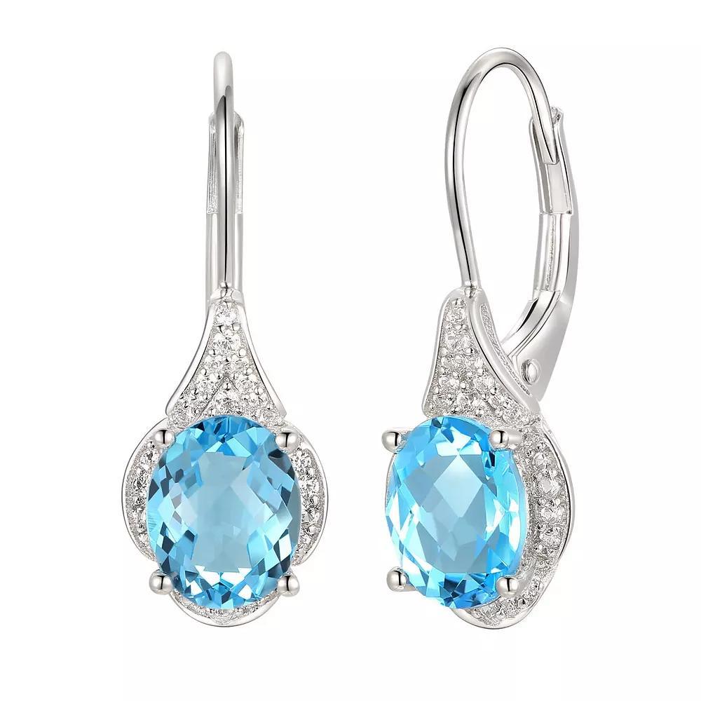 Rhodium-Plated Blue Topaz & Lab-Created White Sapphire Drop Earrings, Women's, Sterling Product Image