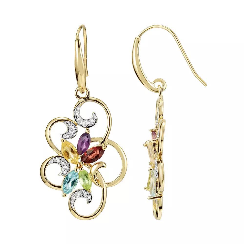 18k Gold Over Silver Gemstone and Diamond Accent Scrollwork Drop Earrings, Women's, Multicolor Product Image