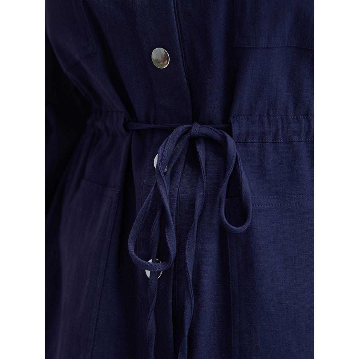 Plus Size Solid Metal Detail Pocket Drawstring Coat Women Indigo Casual Plain Ladies Dailywear Winter Coats BloomChic 10/M Product Image