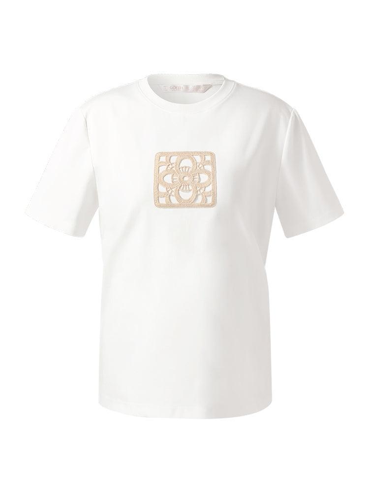 100% Cotton Embroidered Women T-Shirt Product Image