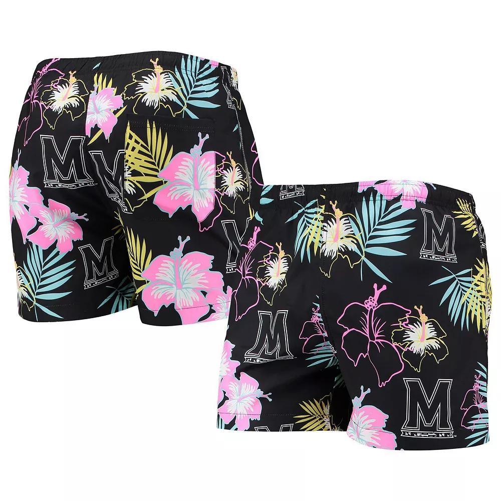 Men's FOCO Black Maryland Terrapins Neon Floral Swim Trunks, Size: 2XL Product Image