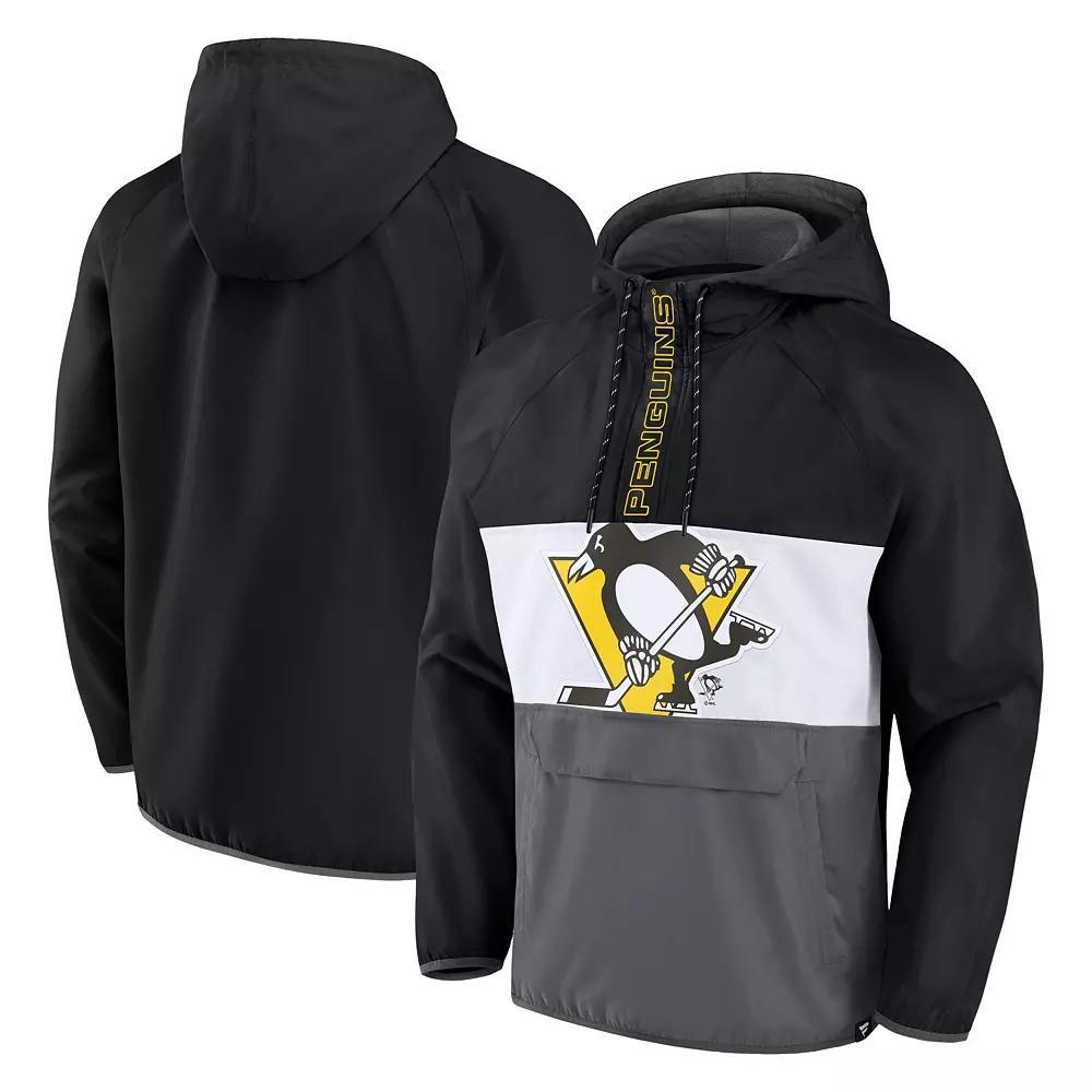 Men's Fanatics Branded Black Pittsburgh Penguins Flagrant Foul Anorak Raglan Half-Zip Hoodie Jacket, Size: Large Product Image
