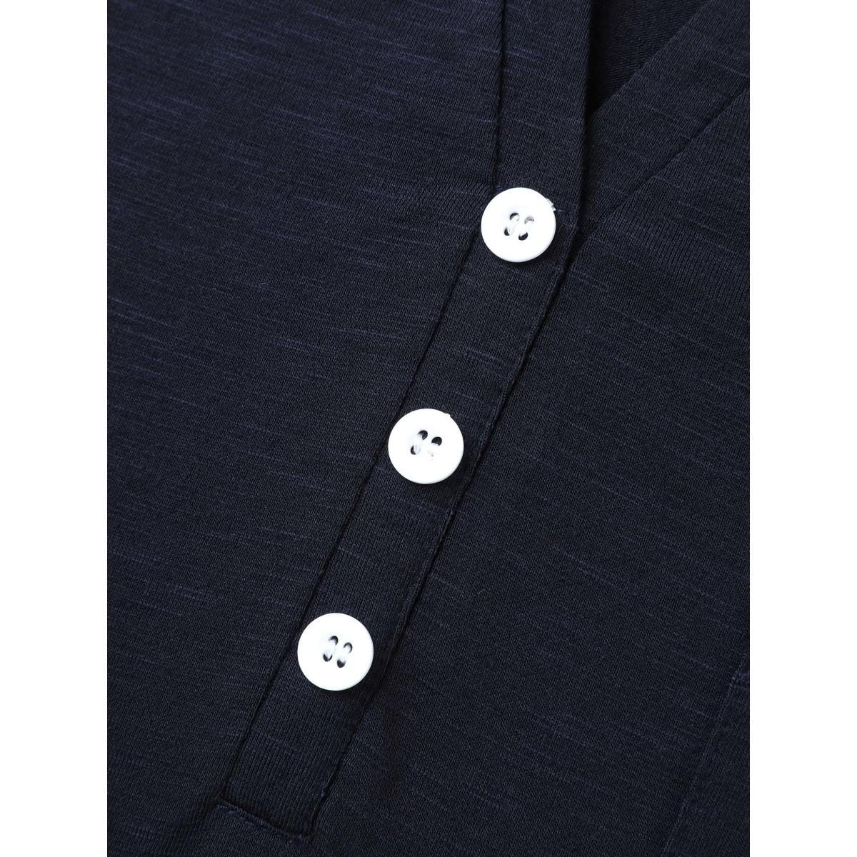 Plus Size Solid Split Neck Button Detail T-Shirt Indigo Women Button Notched collar Everyday-Casual T-shirts BloomChic 28/5X Product Image