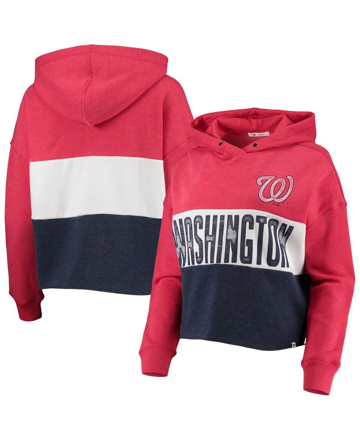 Women's '47 Heathered Red/Heathered Navy Washington Nationals Lizzy Cropped Pullover Hoodie, Size: Large Product Image