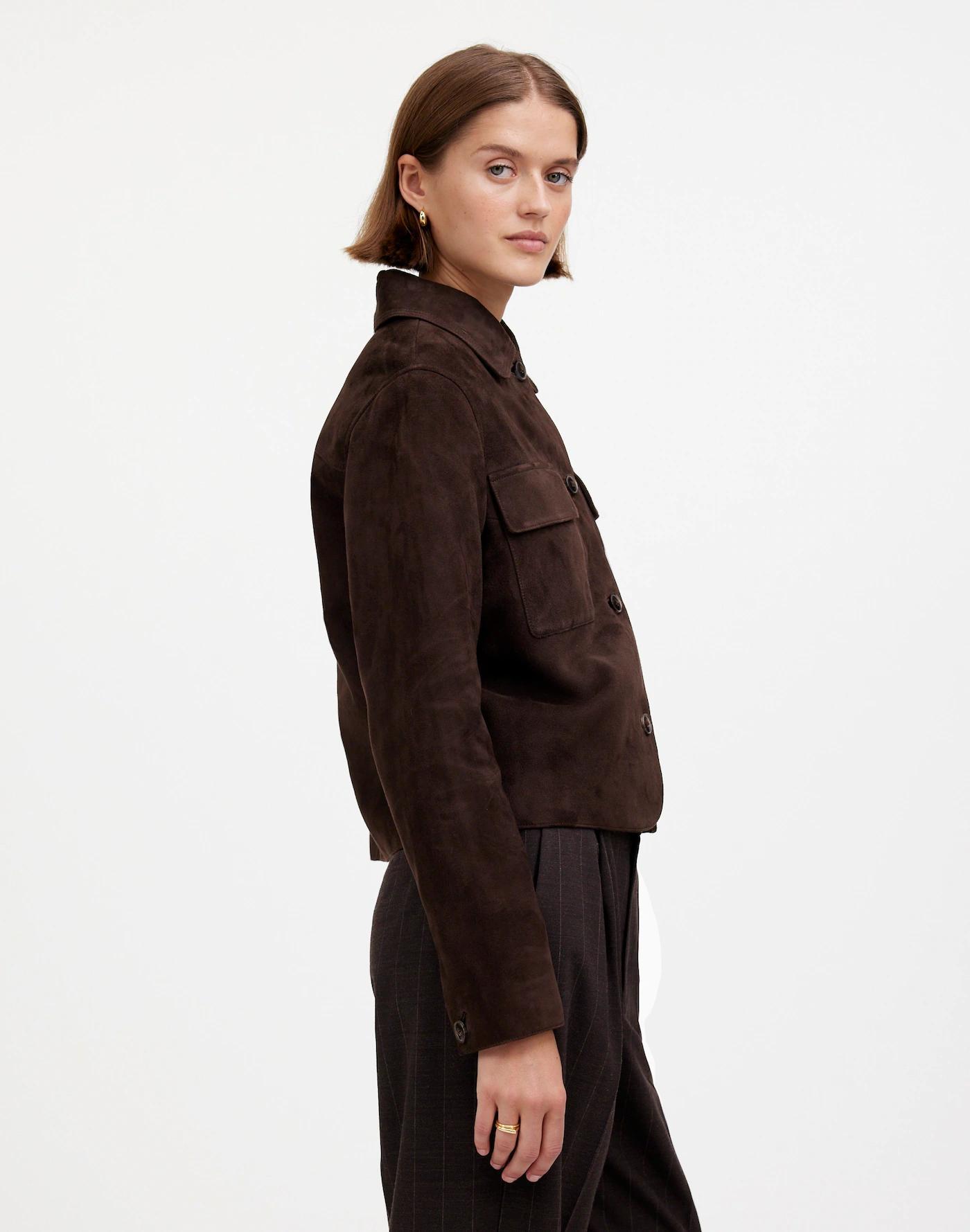 Stitched-Collar Shirt-Jacket in Suede Product Image