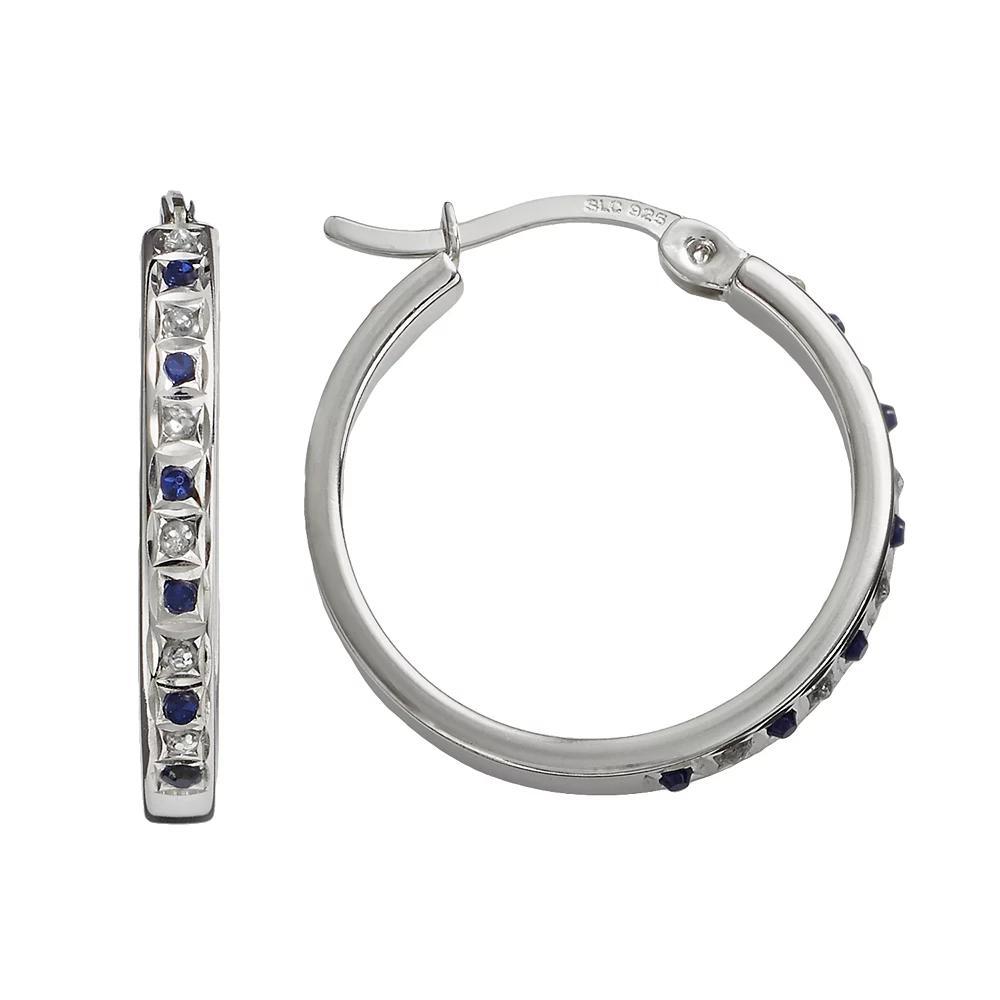 Diamond Mystique Platinum Over Silver Sapphire & Diamond Accent Hoop Earrings, Women's, White Product Image