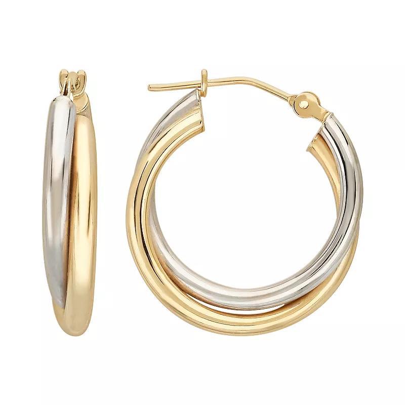 Everlasting Gold 10k Gold Two Tone Crisscross Hoop Earrings, Womens, Yellow Product Image