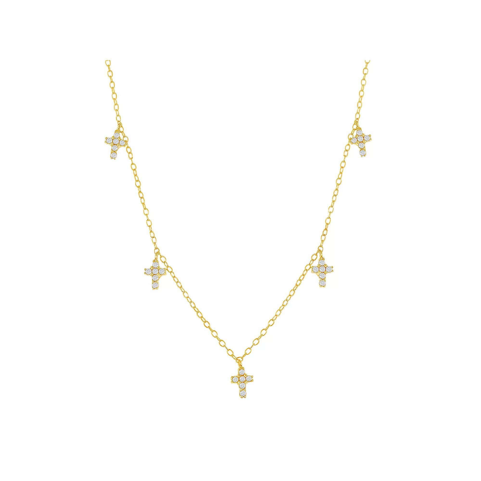 Sterling Silver Cubic Zirconia Dangling Cross Station Necklace, Women's, Size: 16-18" ADJ, Gold Tone Product Image