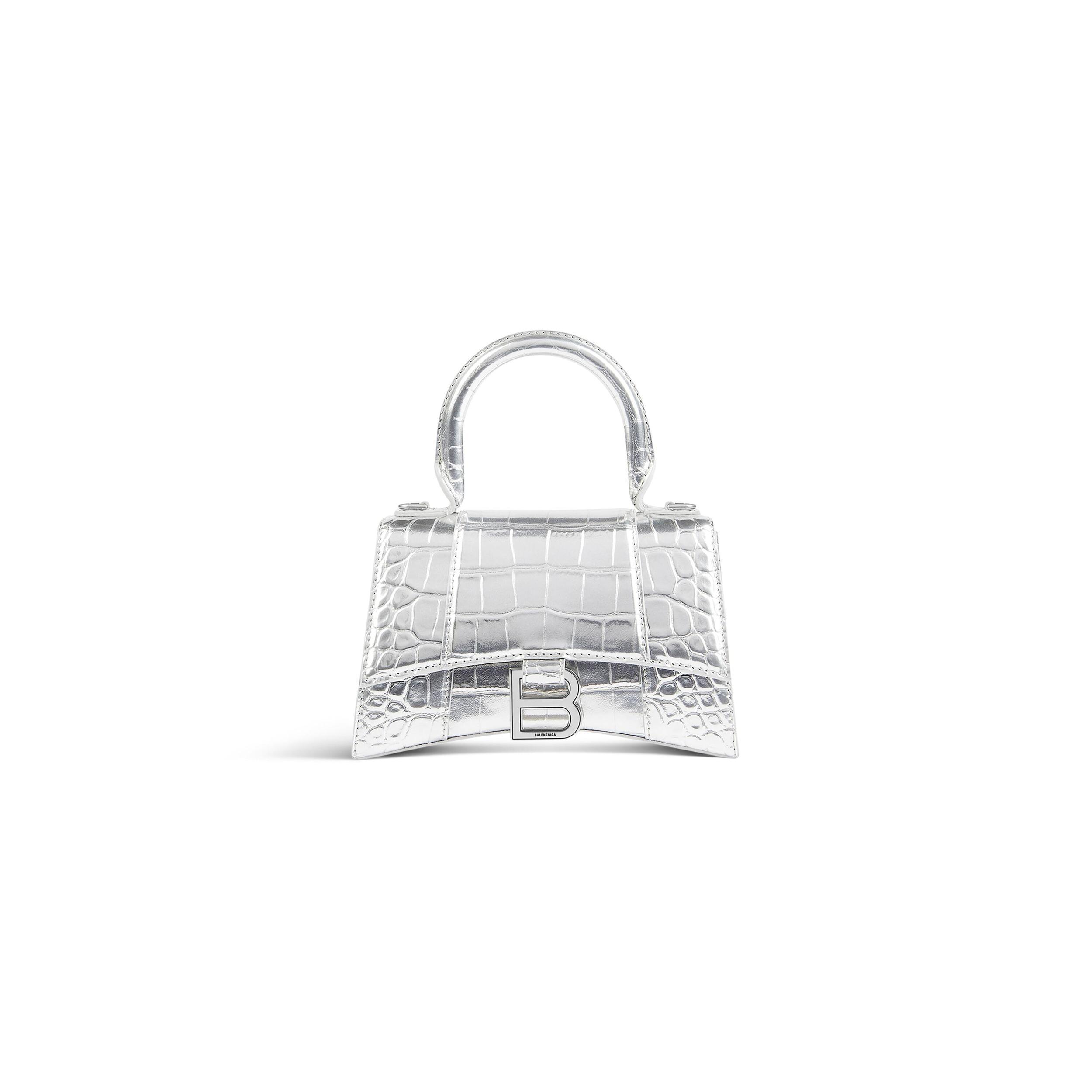Women's Hourglass Xs Handbag Crocodile Embossed in Silver Product Image