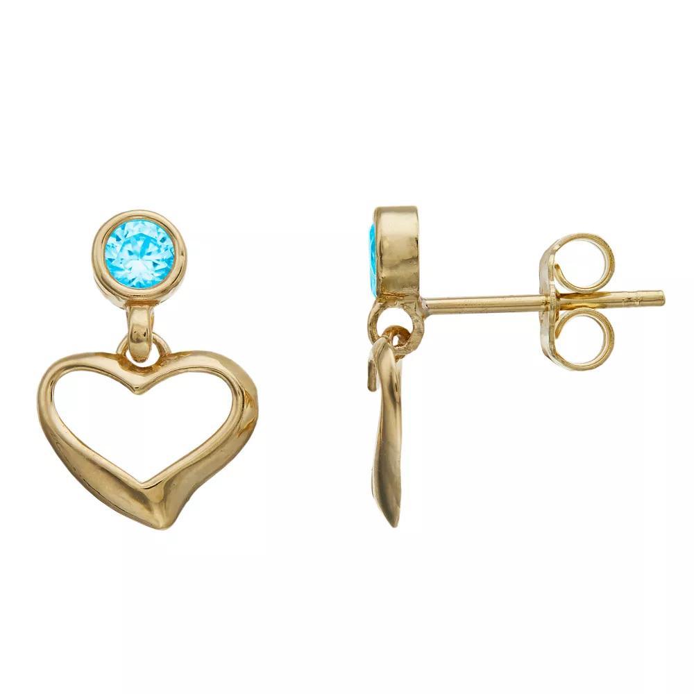 Kristen Kesho 10k Gold Round Lab-Created Gemstone Birthstone Heart Dangle Earrings, Women's, Sep Product Image