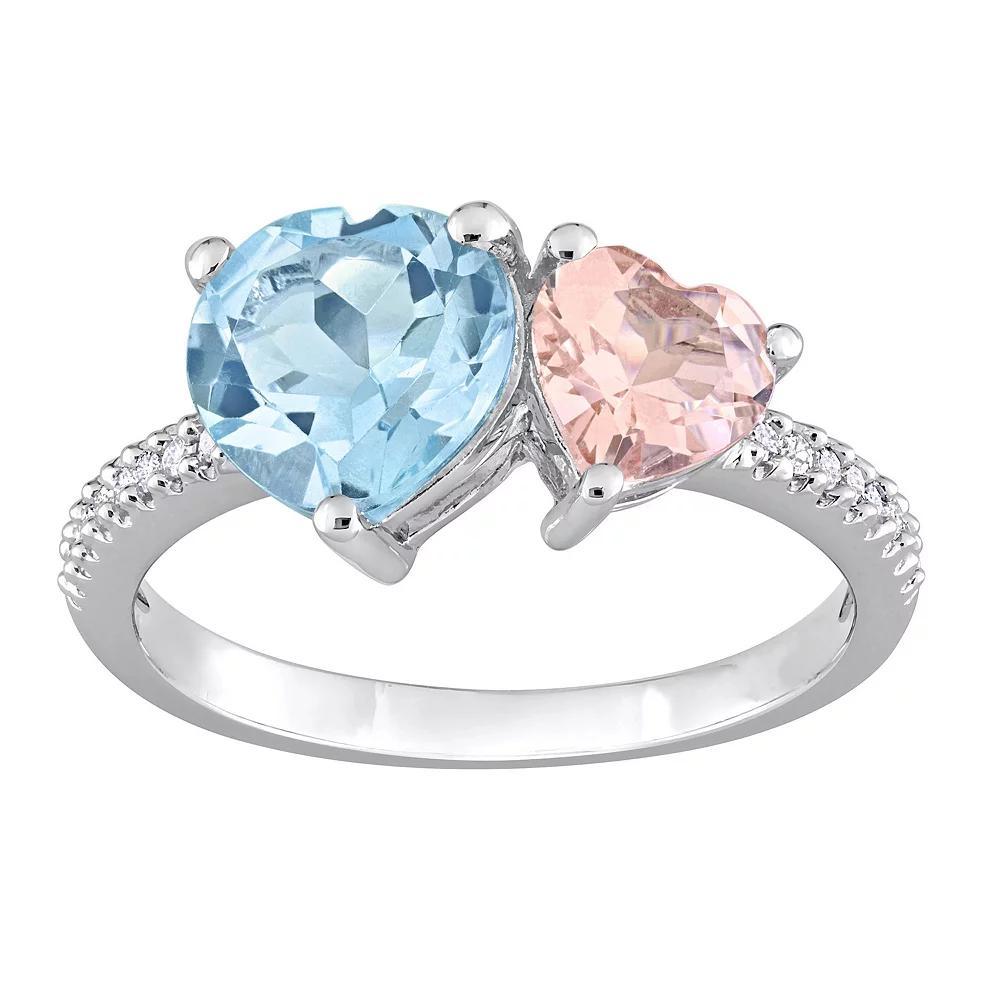 Stella Grace Sterling Silver Sky Blue Topaz, Morganite & 1/10 Carat T.W. Diamond Toi & Moi Ring, Women's, Size: 8 Product Image