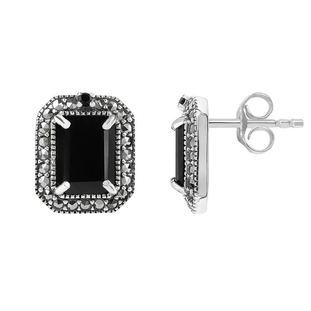 Lavish by TJM Sterling Silver Onyx & Marcasite Square Stud Earrings, Women's Product Image