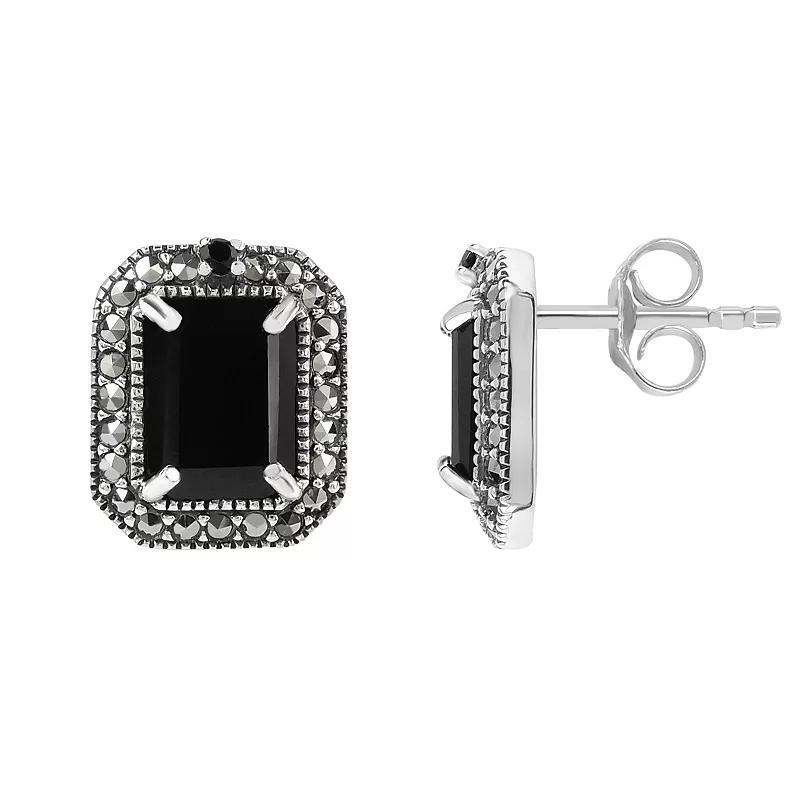 Lavish by TJM Sterling Silver Onyx & Marcasite Square Stud Earrings, Women's Product Image