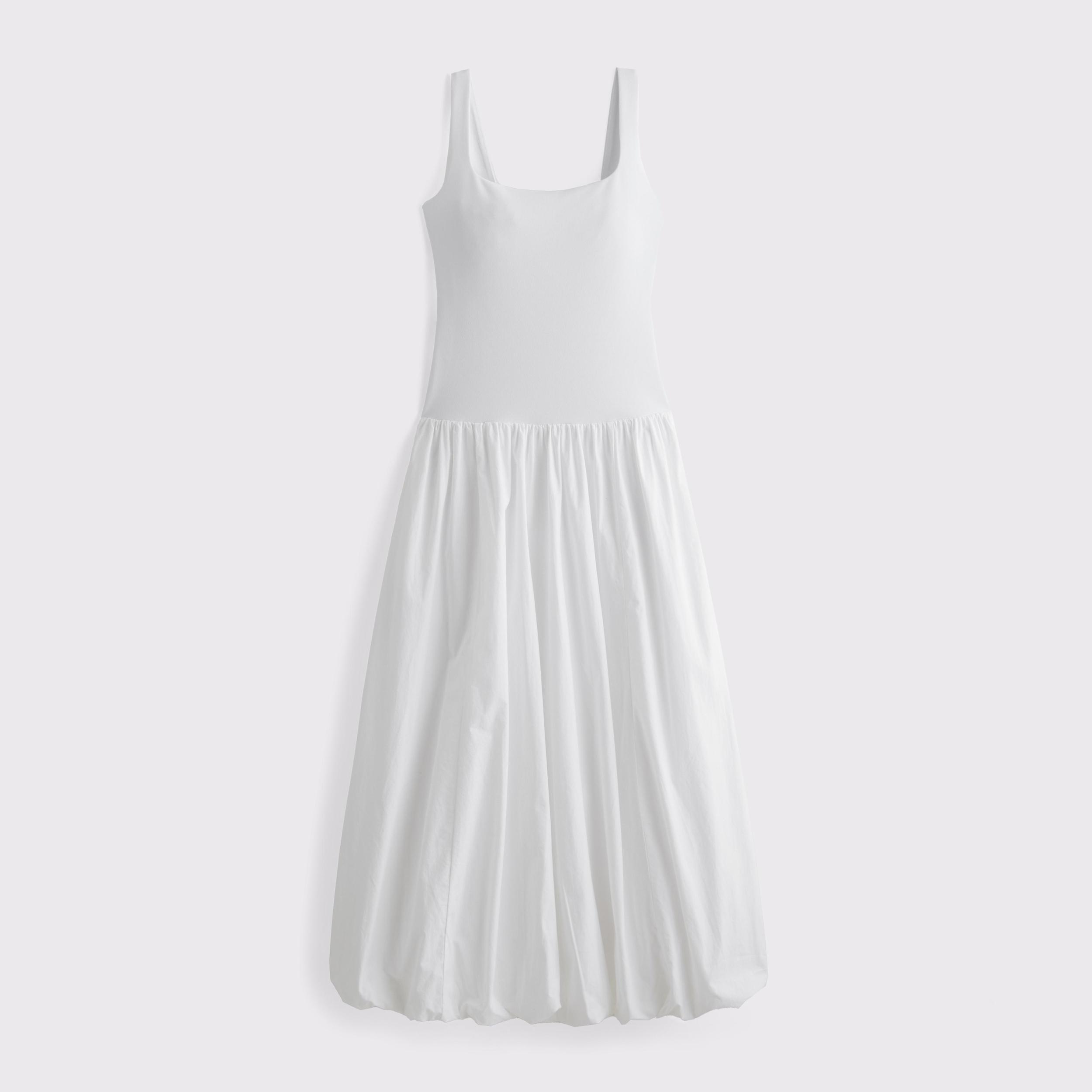Mixed Fabric Bubble Hem Midi Dress Product Image