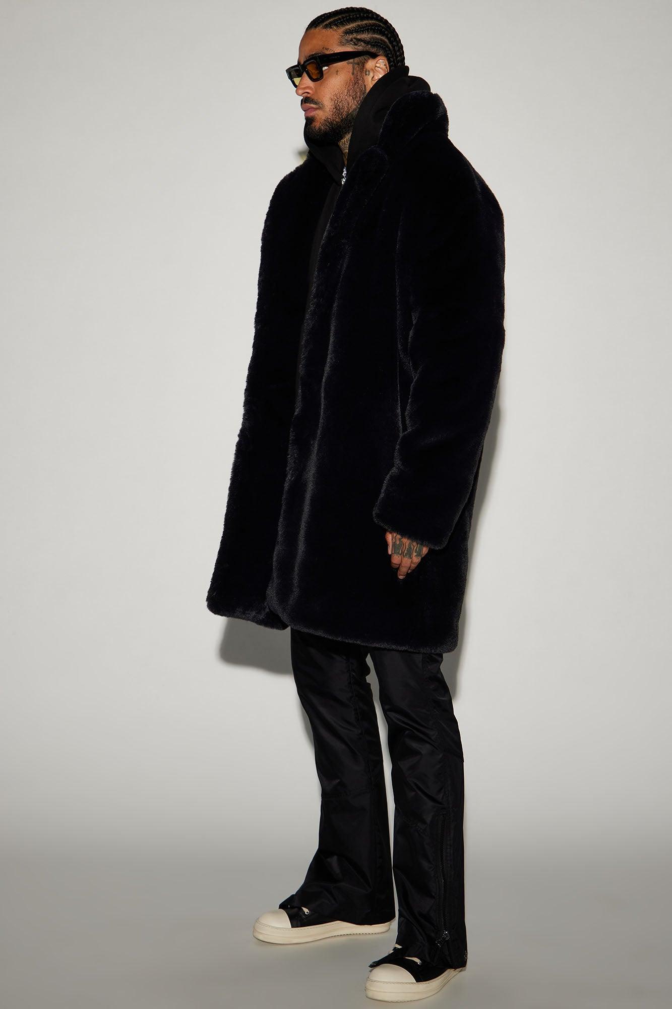 Caputo Faux Mink Fur Long Coat - Black Product Image