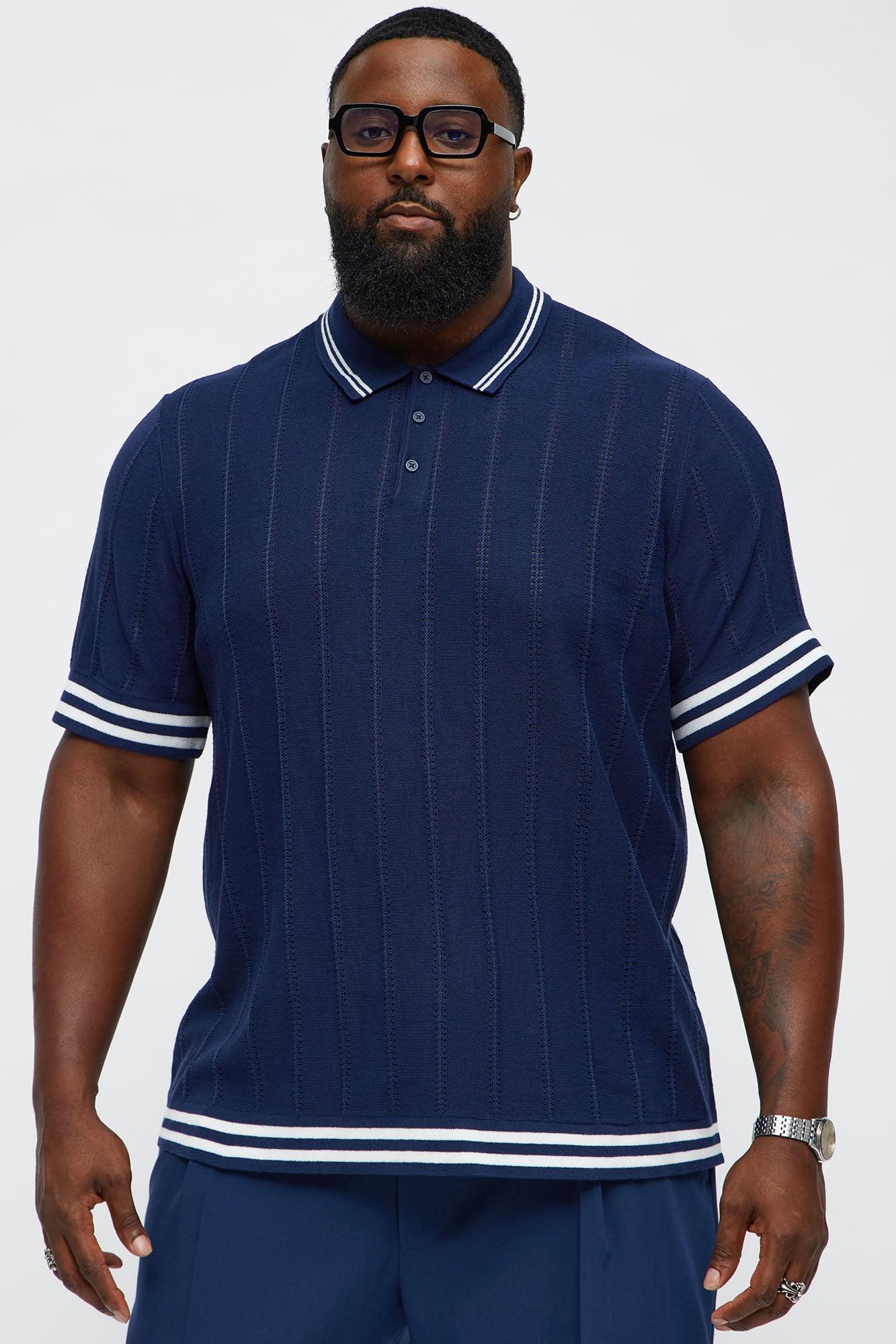 Grant Knitted Pointelle Sweater Polo - Navy/Multi Product Image