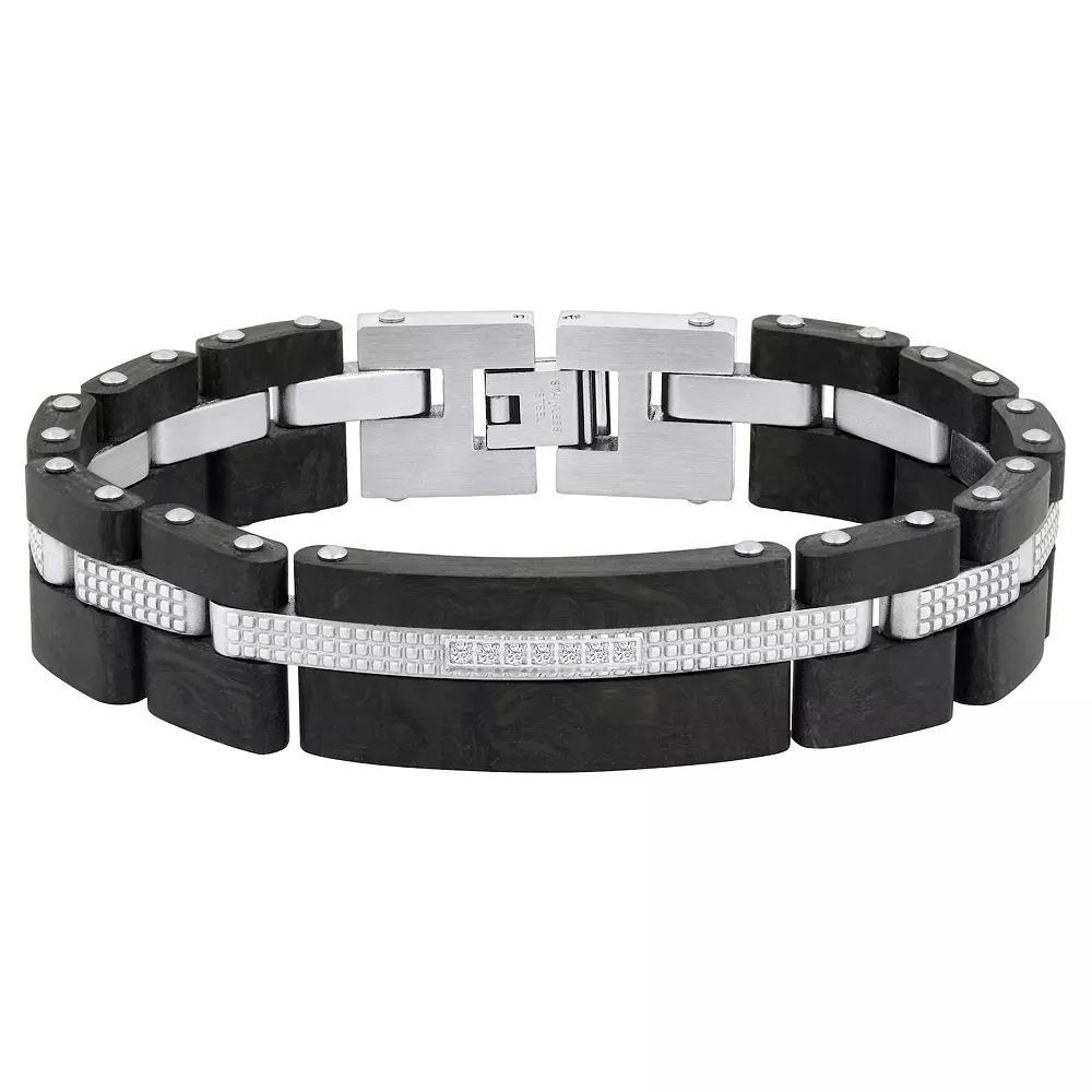 Men's Two-Tone Stainless Steel & Carbon Fiber Cubic Zirconia Bracelet, Size: 8.5", Two Tone Product Image