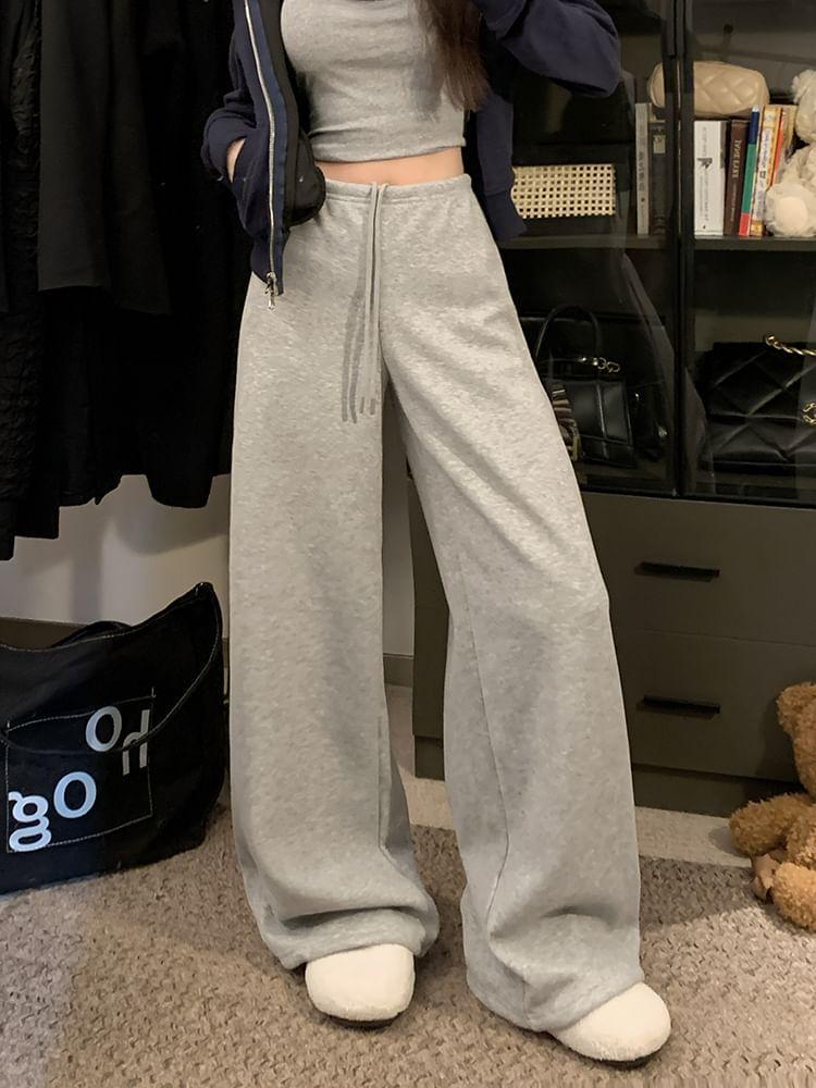 Fleece-Lined High-Rise Wide-Leg Sweatpants Product Image