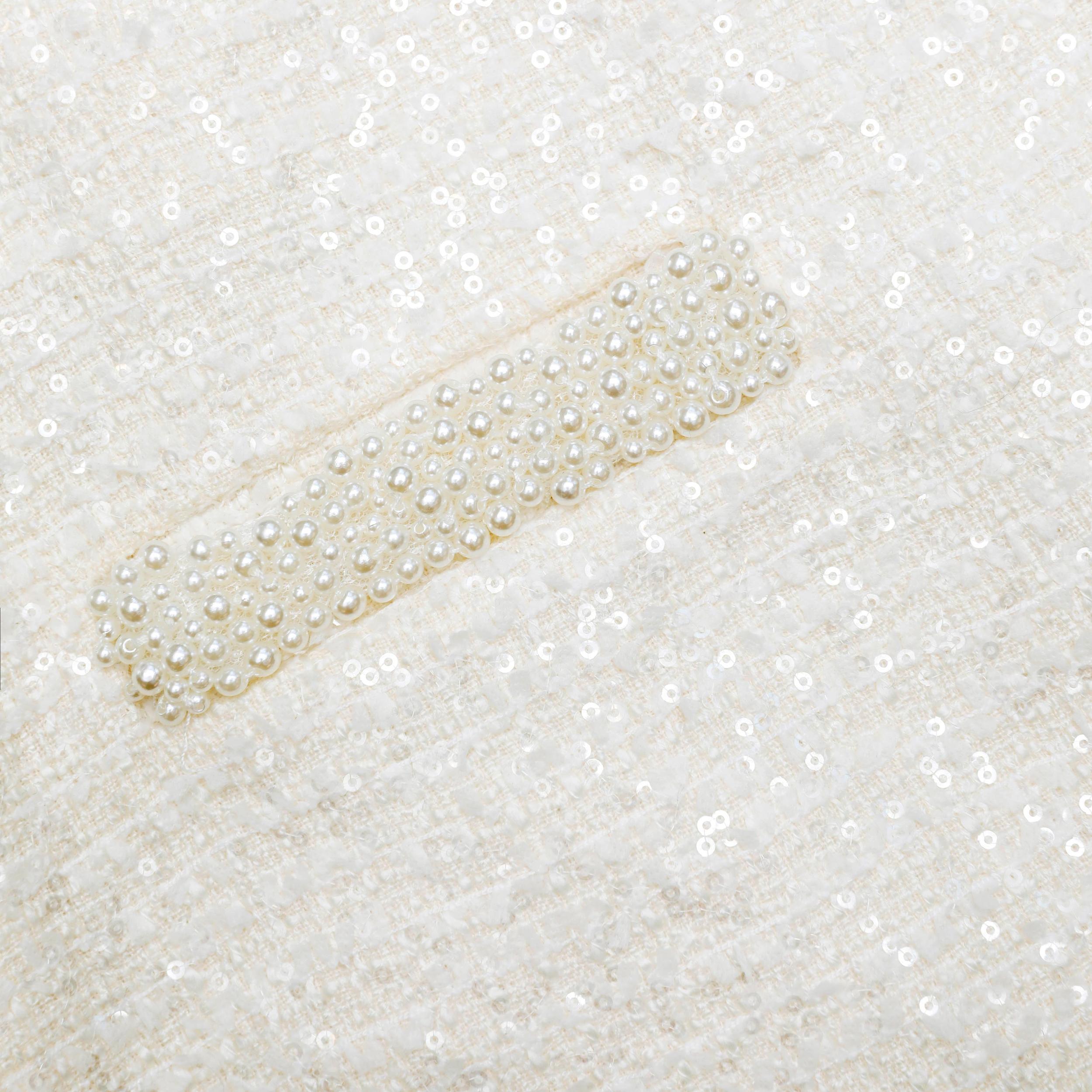 Cream Boucle Pearl Trim Mini Skirt Product Image