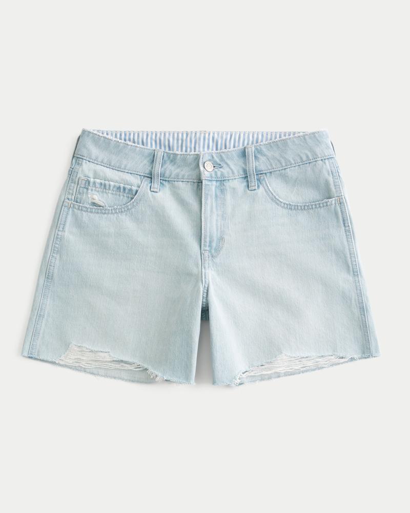 Low-Rise Embroidered Light Wash Baggy Denim Shorts 5" Product Image