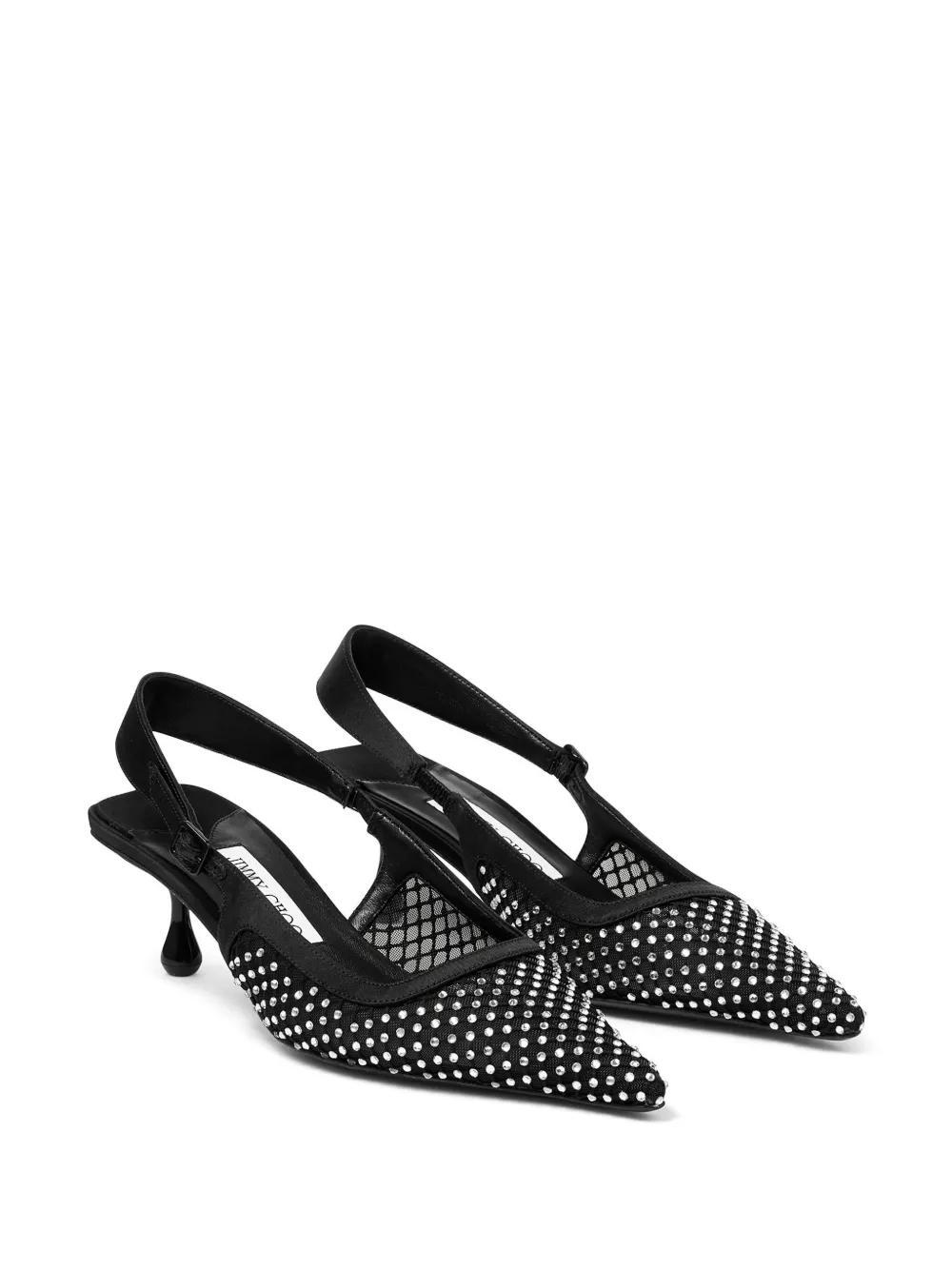 JIMMY CHOO Amel 50 Crystal-embellished Mesh And Satin Pointed-toe Slingback Pumps In Black Product Image