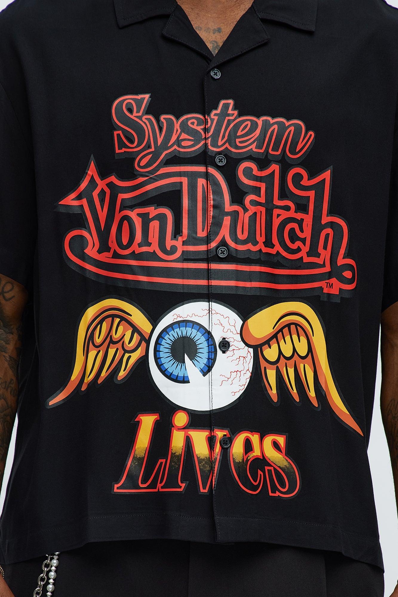 Von Dutch Cropped Logo Button Up Shirt - Black Product Image
