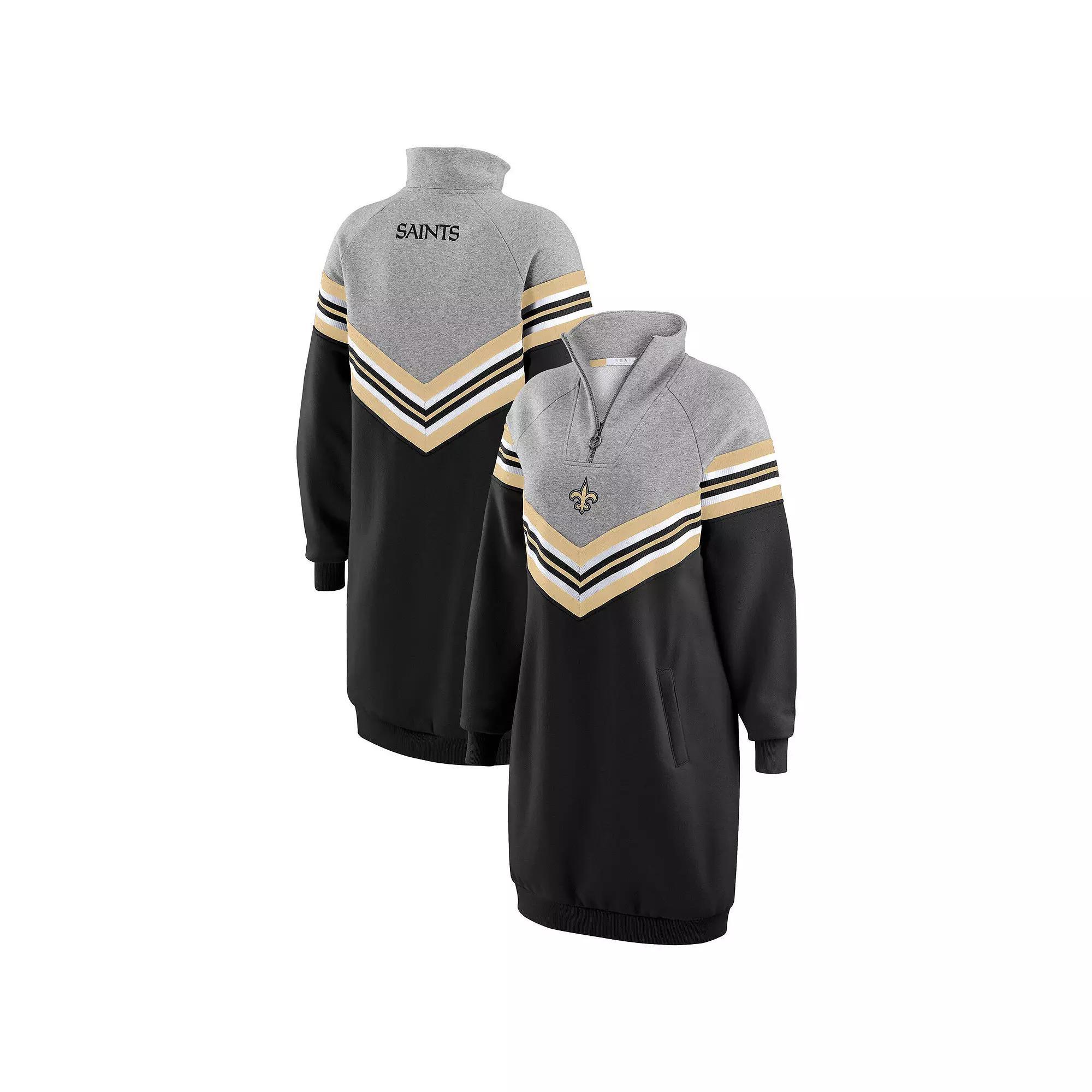 Women's WEAR by Erin Andrews  Black/Heather Gray Pittsburgh Steelers Chevron Stripe Dress, Size: Small Product Image