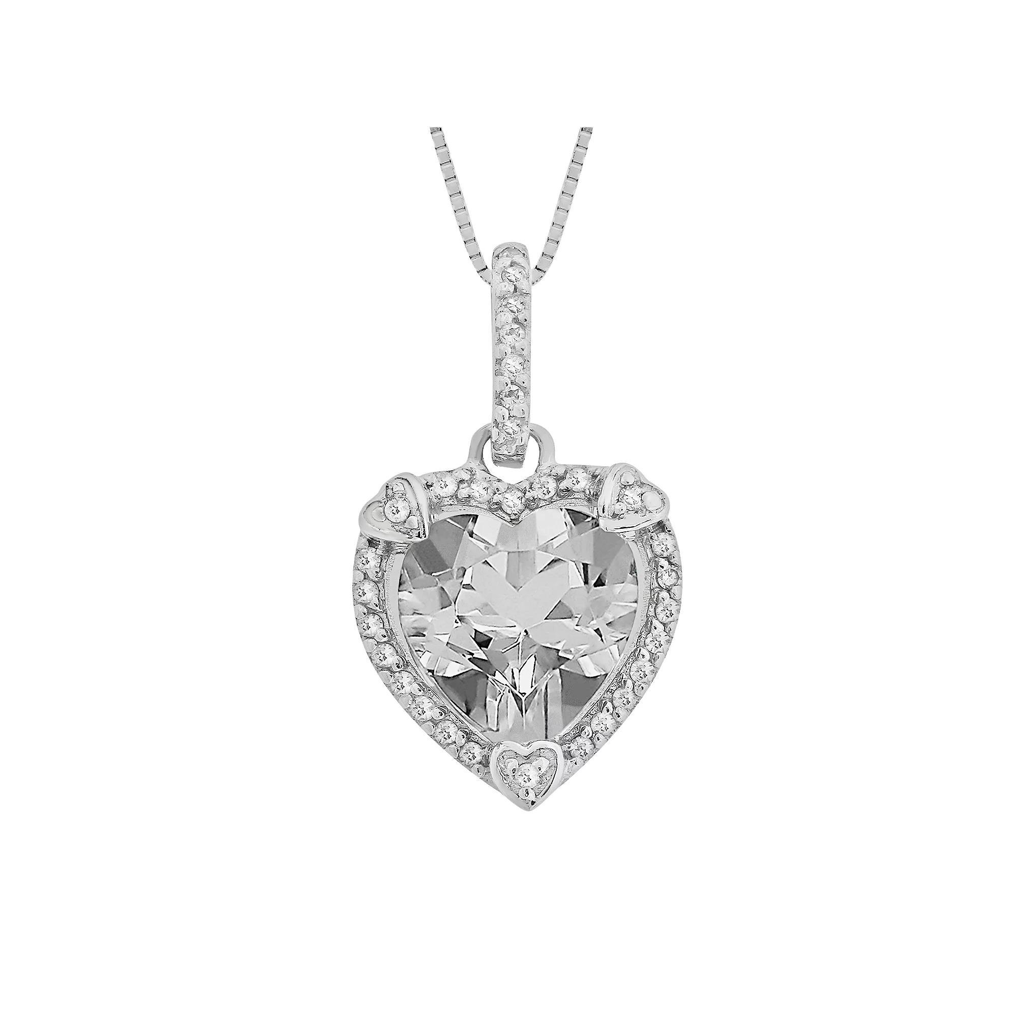 Gemminded Sterling Silver White Topaz and Diamond Accent Heart Frame Pendant, Women's, Size: 18" Product Image