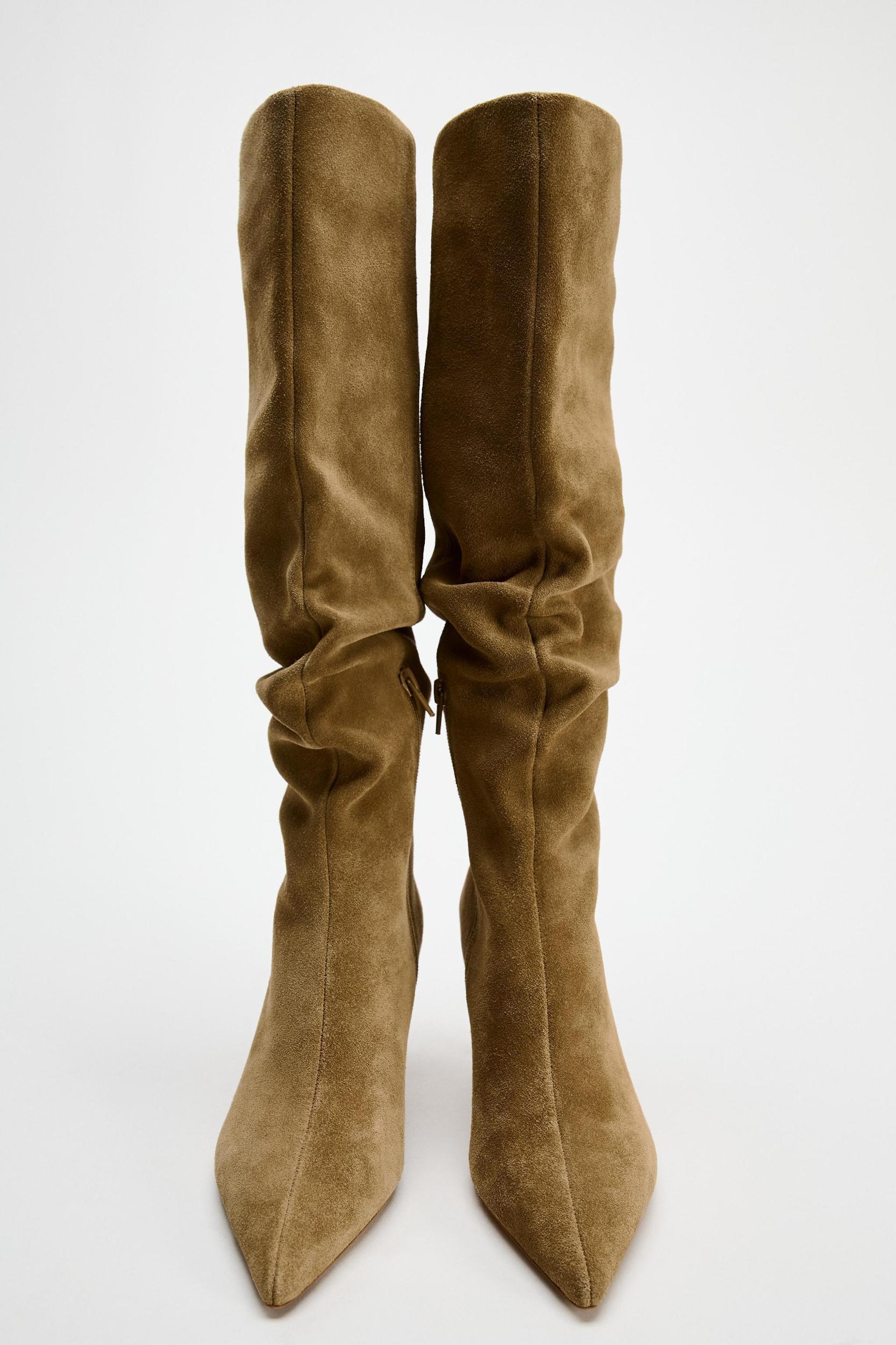 RUCHED SPLIT LEATHER HEELED BOOTS Product Image