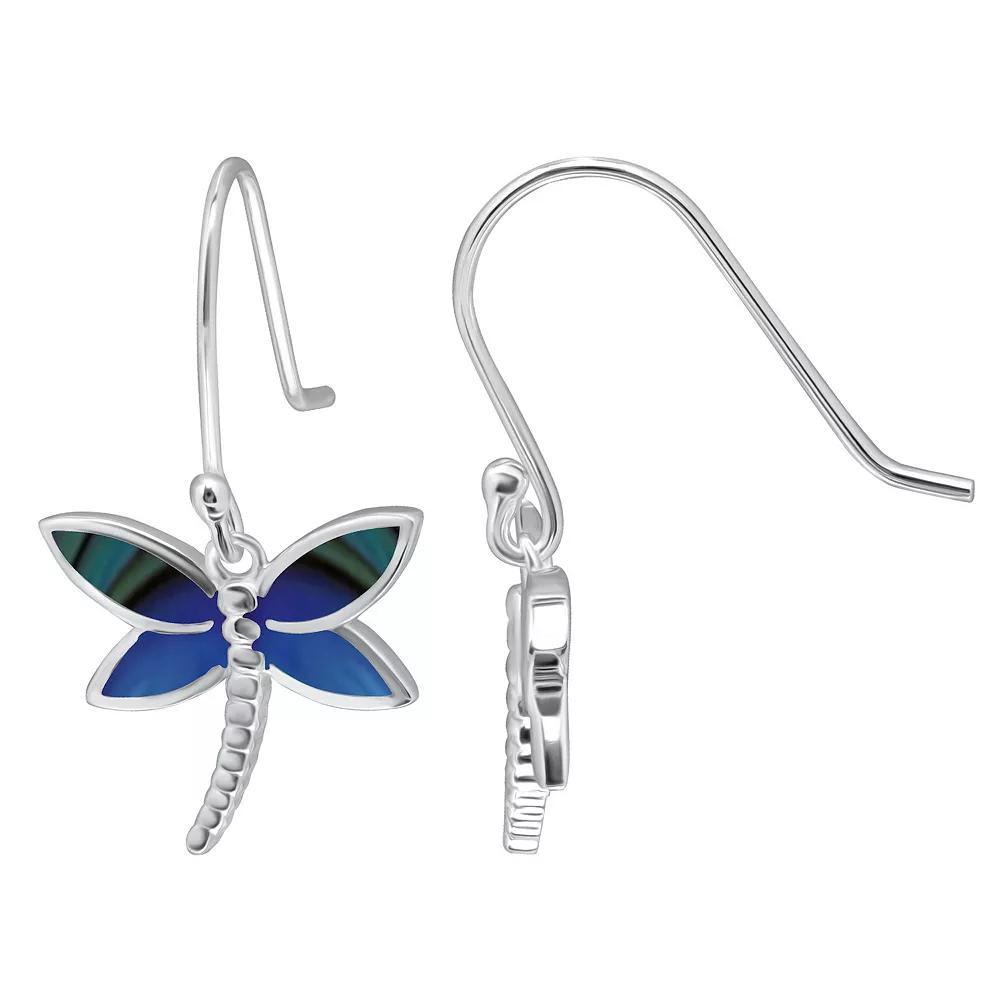 Aleure Precioso Silver Plated Abalone Dragonfly Drop Earrings, Womens, Silver Tone Team Product Image