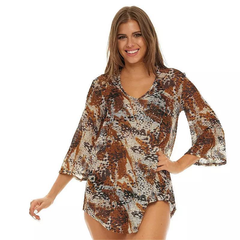 Women's Jordan Taylor Flowy Print Coverup Swimdress, Size: Large, Beige Black Product Image