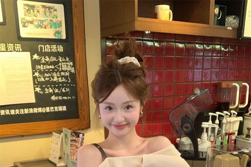Long-Sleeve Cold Shoulder Ruffle Trim Knit Top Product Image