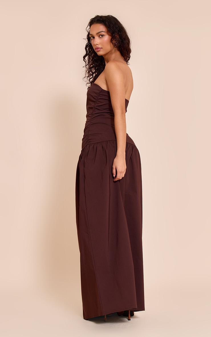 Chocolate Stretch Woven Bandeau Ruched Maxi Dress Product Image