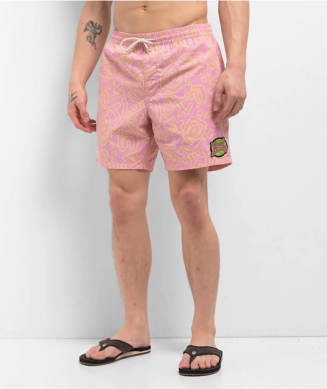 Empyre Squiggle Floater Pink & Yellow Board Shorts Product Image