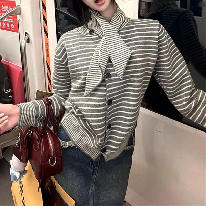 Striped Button-Up Cardigan Product Image