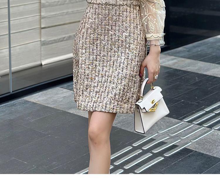 Long-Sleeve Tweed Mini A-Line Dress Product Image