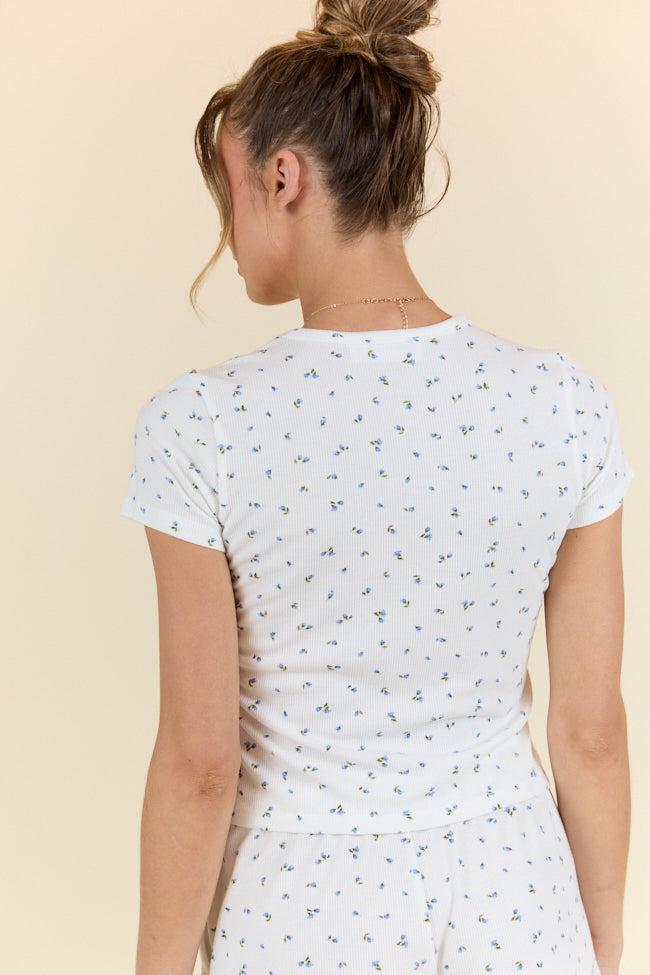 What A Dream Blue Ditsy Floral Short Sleeve Pajama Top SALE Product Image