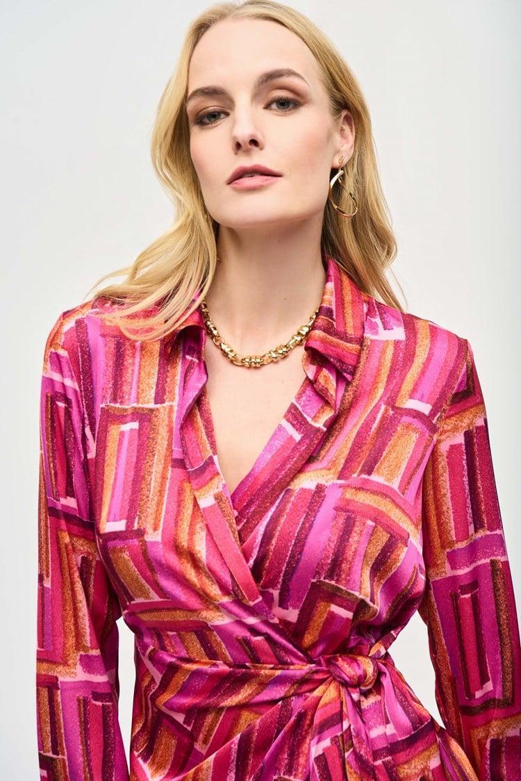 Satin Geometric Print Wrap Dress Product Image