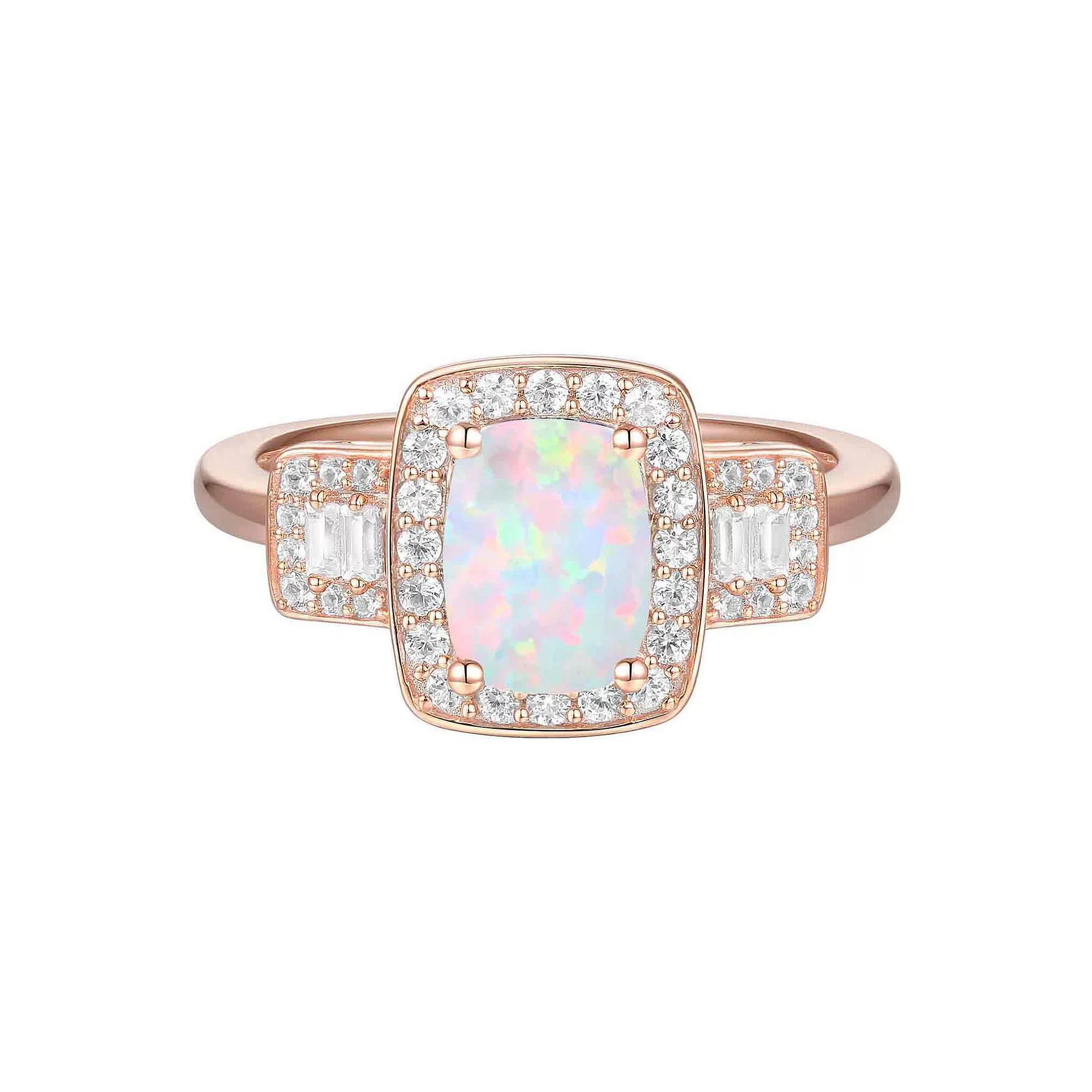 14k Rose Gold Over Silver Lab-Created Opal & Lab-Created White Sapphire Ring, Women's, Size: 7 Product Image