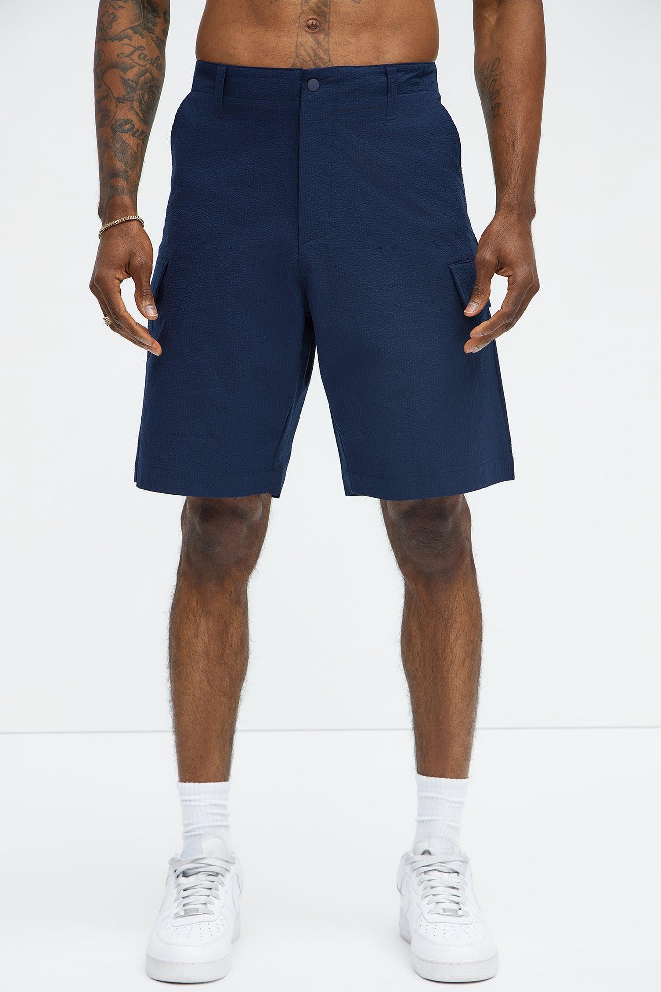 Seersucker Cargo Shorts - Navy Product Image