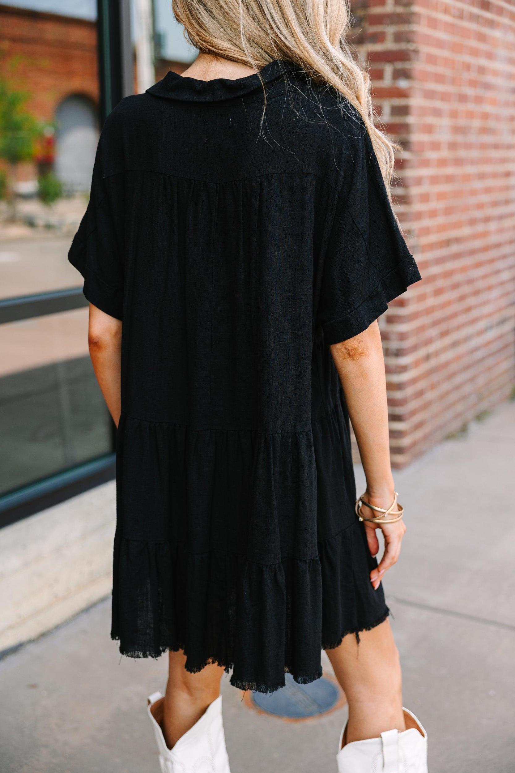 In My Thoughts Black Linen Dress Female Product Image