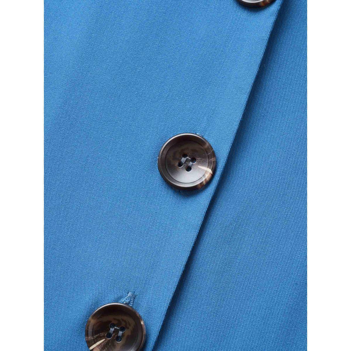 Plus Size Plain Shirt Collar Pleated Midi Dress Mediumblue Women At the Office Pleated Shirt collar Short sleeve Curvy BloomChic 12/L Product Image