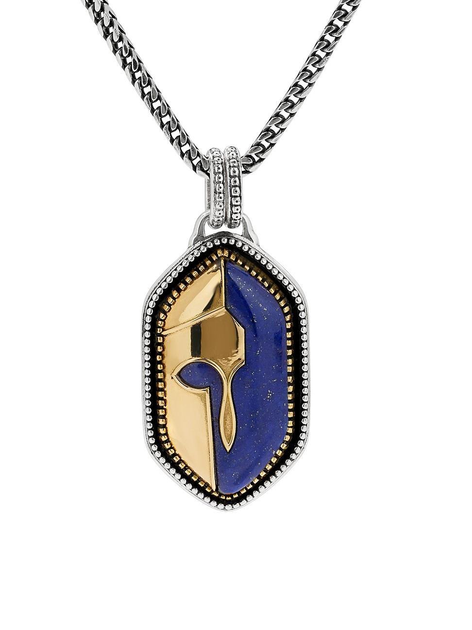 Mens Silver & Gold Freeform Pendant with Lapis Product Image