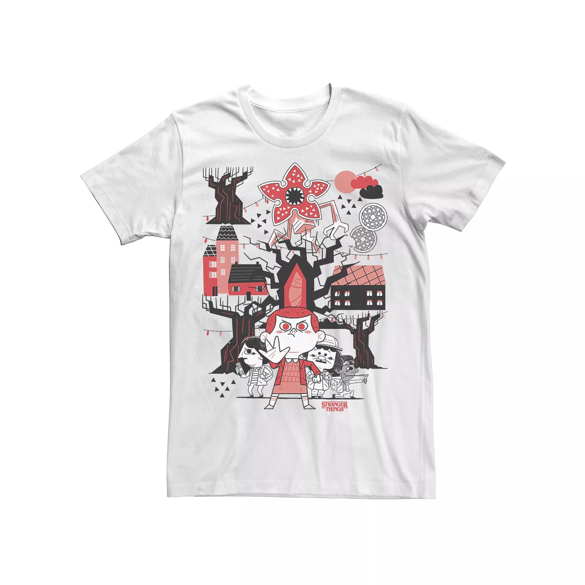 Men's Stranger Things Day Group Shot Chibi Tee, Size: Large, White Product Image
