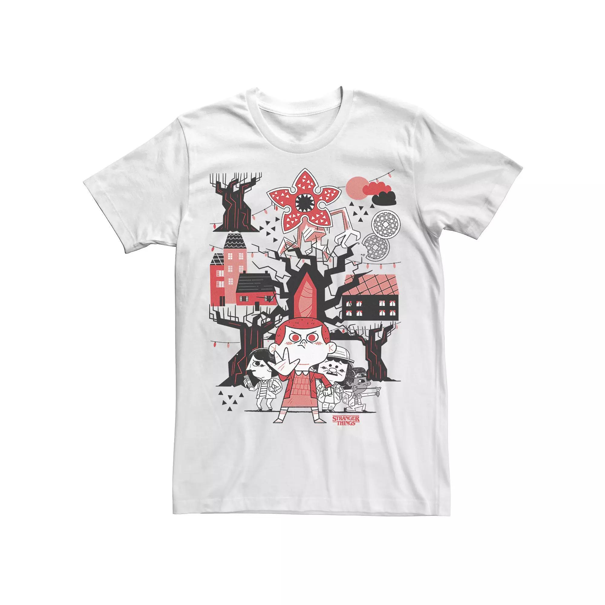 Men's Stranger Things Day Group Shot Chibi Tee, Size: Large, White Product Image