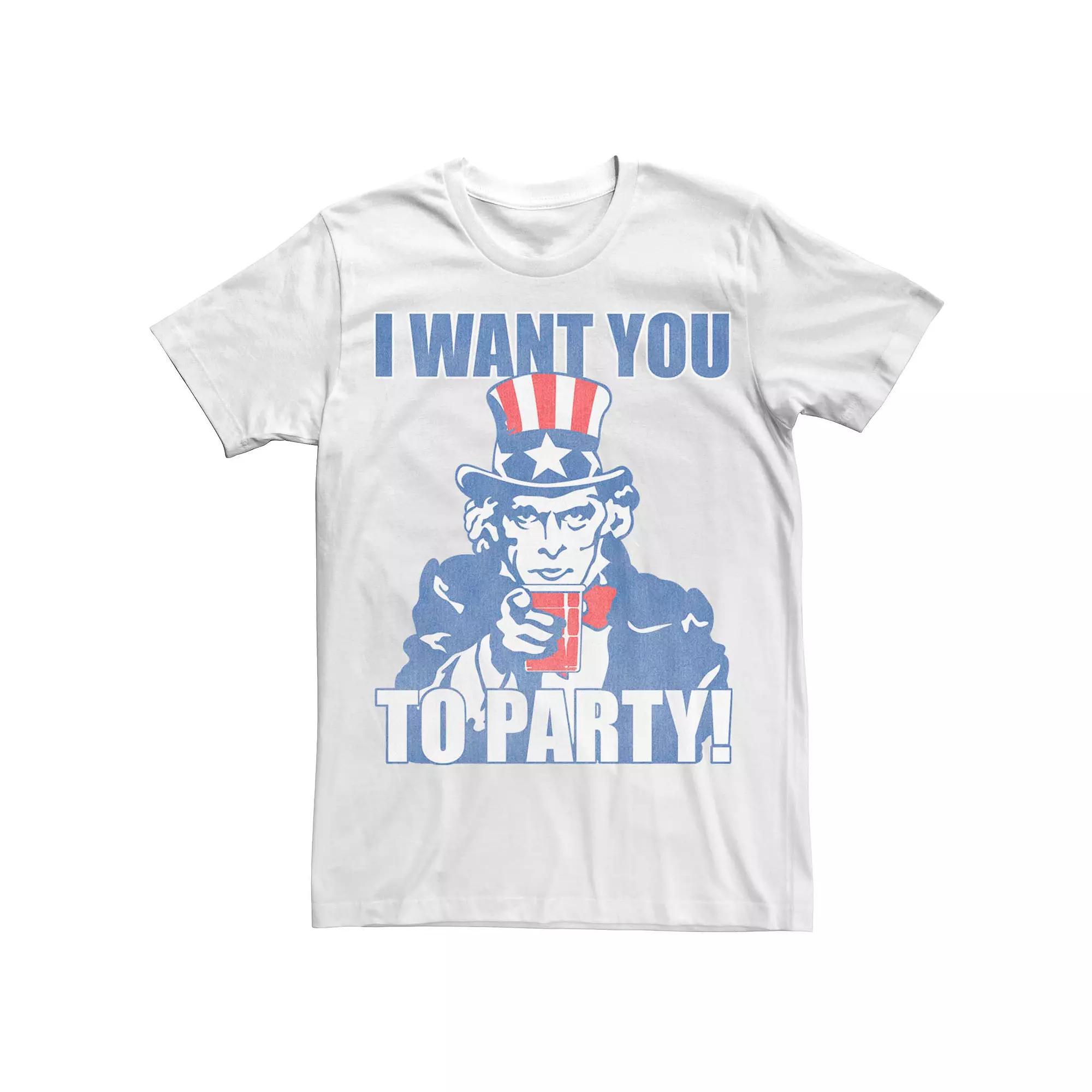 Men's Uncle Sam I Want You To Party Graphic Tee, Size: XL, White Product Image