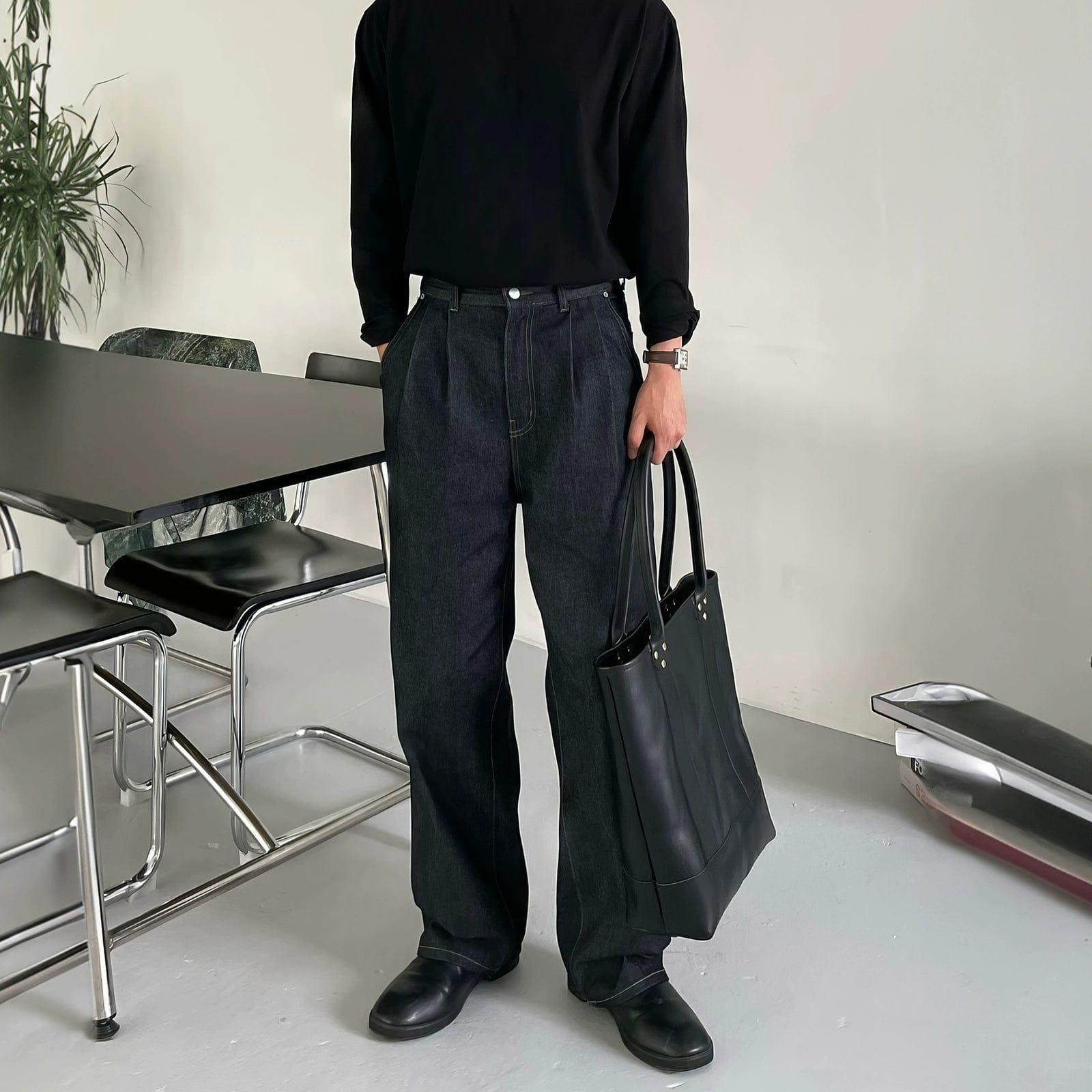 RT No. 11877 BLACK WIDE STRAIGHT DENIM JEANS Product Image